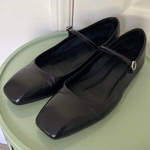 Uma Leather Mary-Jane Flats, Black Nappa, Size 37